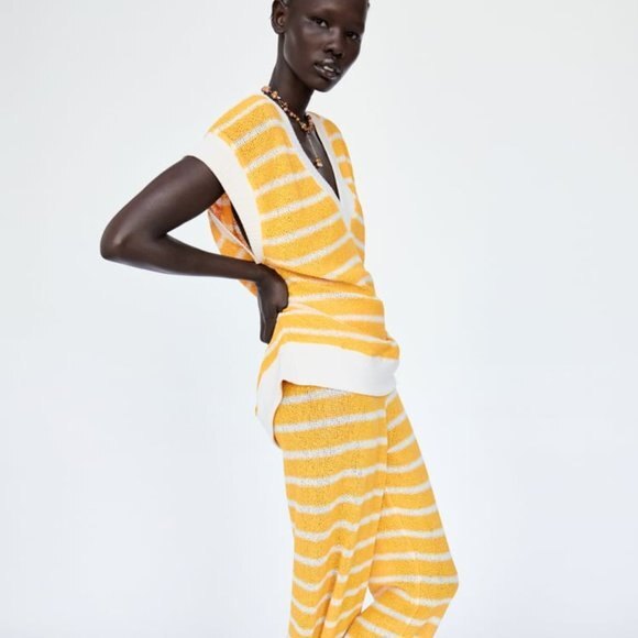 Yellow and White Striped Zara V-Neck Sleeveless Knit Sweater (NWT) - Picture 5 of 9